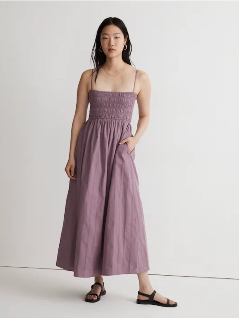 Madewell Theo Sleeveless Cotton Midi Dress in Antique Purple